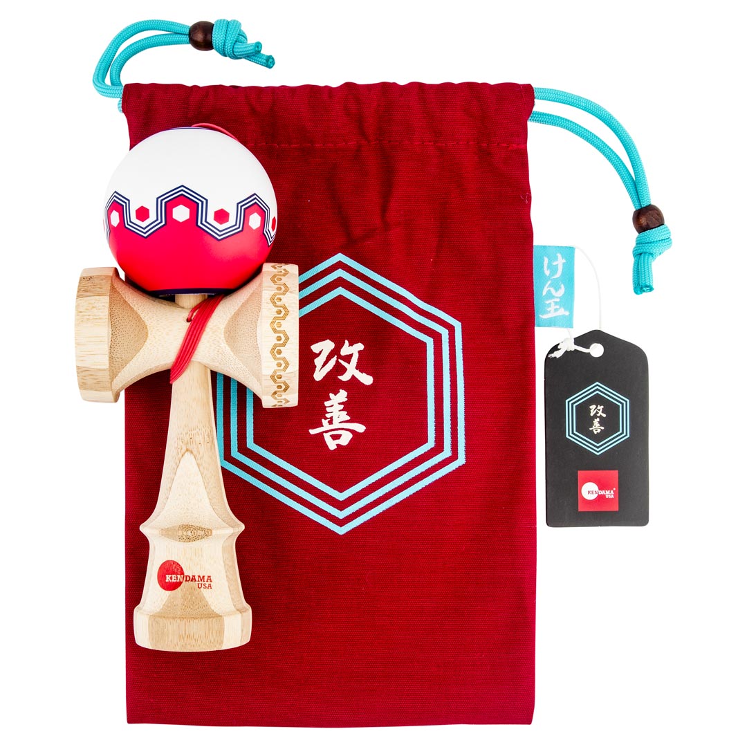 White/Red Crackle Kendama - Klassisches Geschicklichkeitsspiel Aus Buchenholz